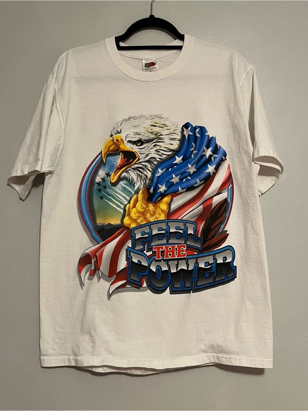 Fruit of the Loom White Patriotic Eagle 'Feel the Power' Graphic Tee